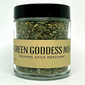 1/2 Cup glass jar of green goddess dressing mix with black lid