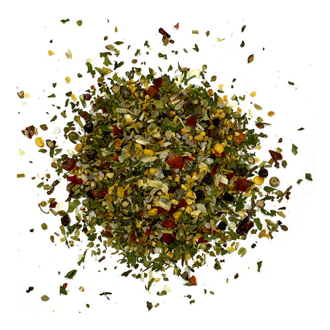 over head view of a loose pile of Tuscan Bread Dip seasoning