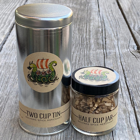 2 cup tin and 1/2 cup jar size options for  Vanilla Honey Chamomile loose leaf tea