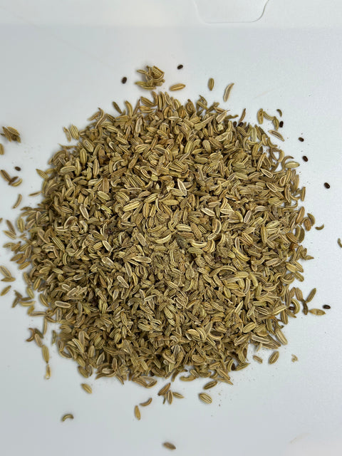over head view of a loose pile of organic fennel seed