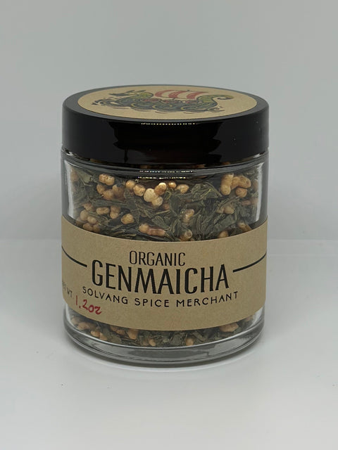 1/2 cup jar of organic genmaicha loose leaf tea