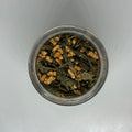 small jar with organic genmaicha loose leaf tea