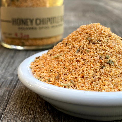 small dish with loose pile of Honey Chipotle Rub