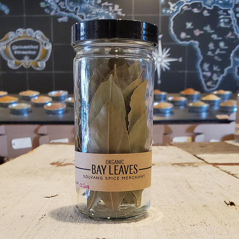1 Cup Jar of organic bay leaves with shop background