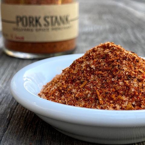 small dish with loose pile of Pork Stank rub